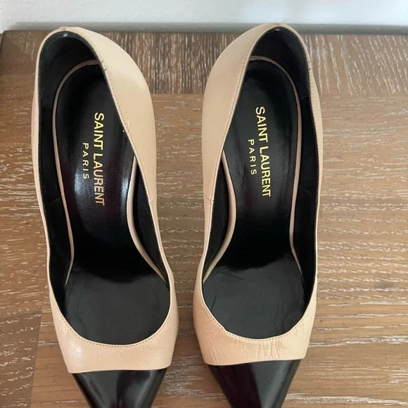 Saint Laurent Black and Cream Women's Heels - Picture 5 of 6